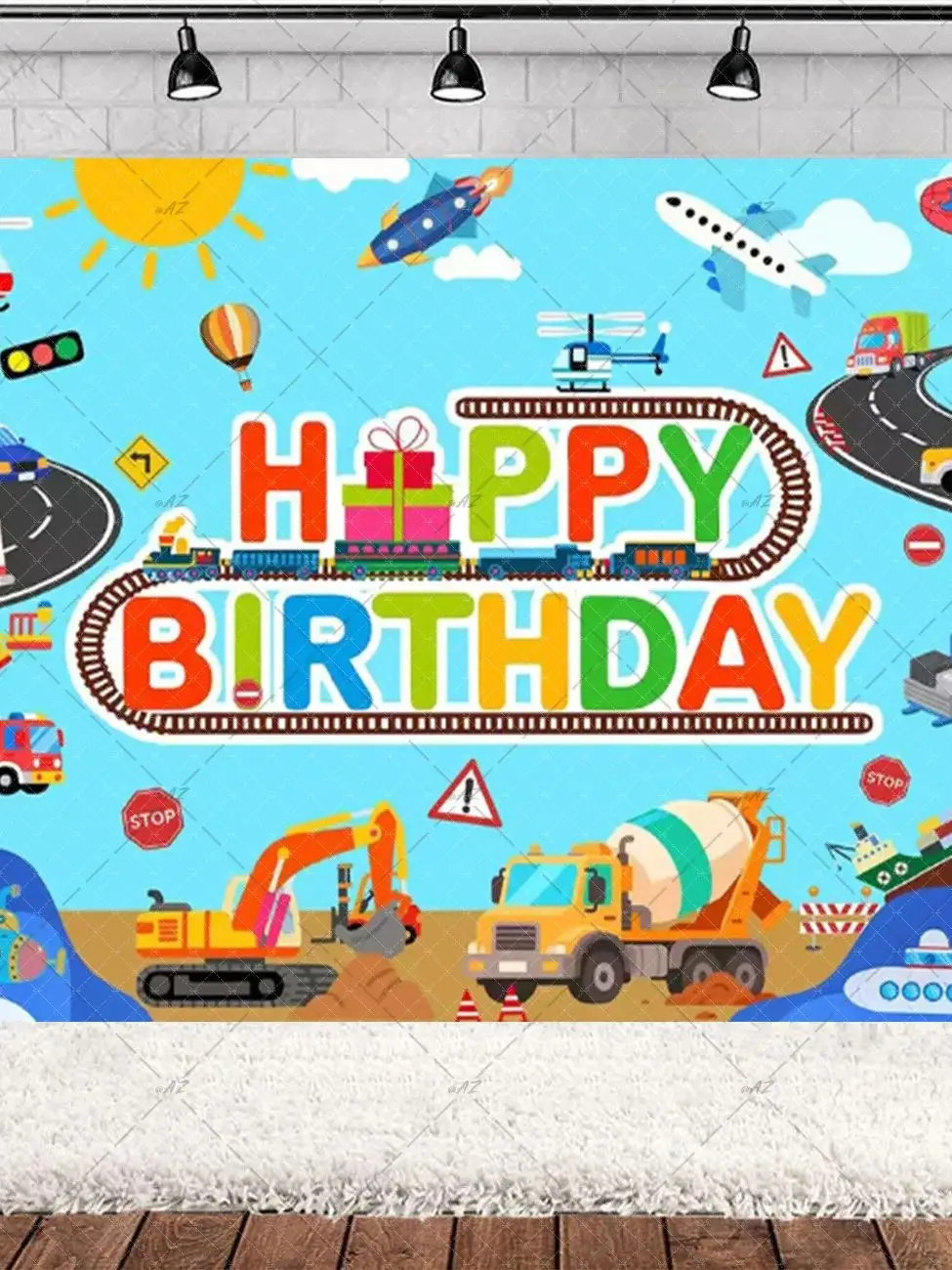Cartoon Transport Auto Bunte Kleine Zug Thema Hintergrund Kind Geburtstag Party Dekorationen Baby Dusche Liefert Hintergrund – Detail 12