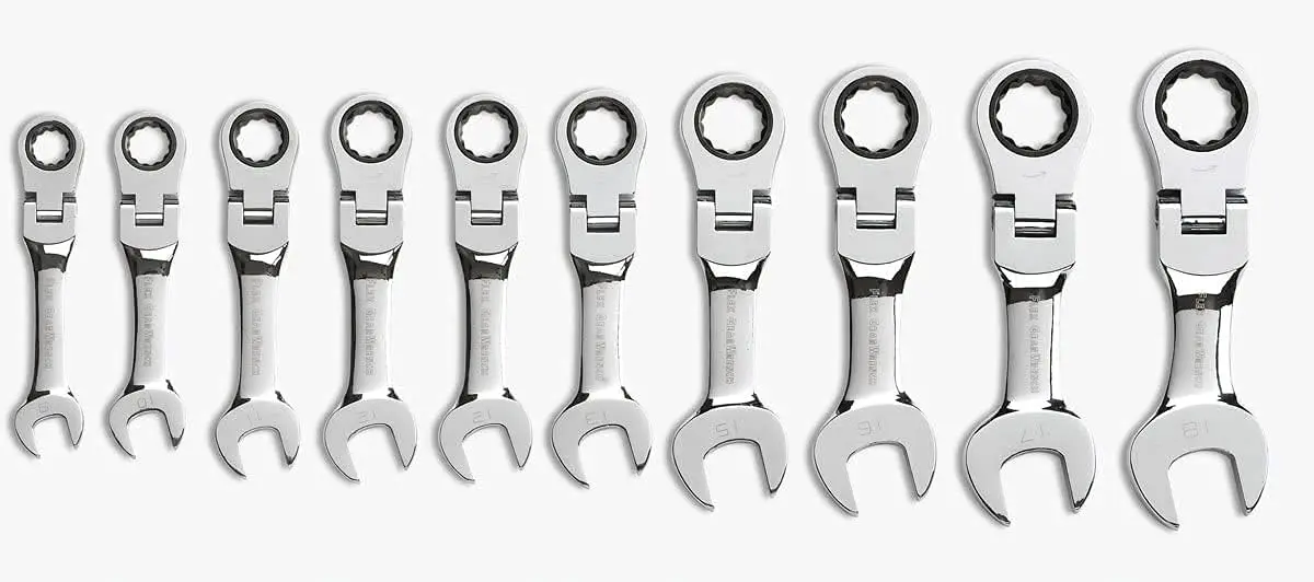 

2024 New 10 Pc. 12 Pt. Stubby Flex Head Ratcheting Combination Wrench Set, Metric - 9550 | USA | NEW