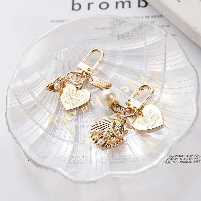 Car Keychain Women Ladies Pearl Shell Shape Key Ring Lovely Keychains for Girls Dree up Accessories