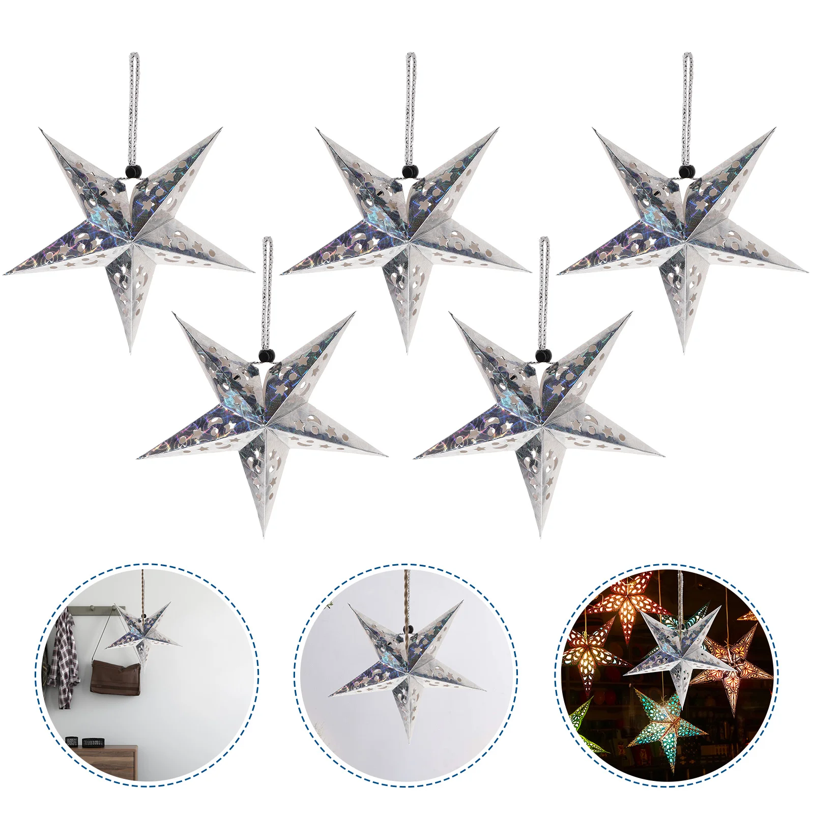 

30CM Christmas Star Light Shiny Ceiling Paper Star Lampshade Hanging Pentagram Ornament Party Home Decor For Wedding