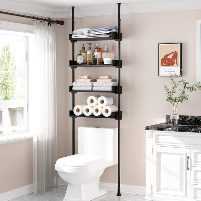 ALLZONE Bathroom Storage Cabinet, Over Toilet Shelf Organizer, 4-Tier  Adjustable Shelves, Small, Saver Space, 92 to 116 Inch Height, Black :  : Home & Kitchen