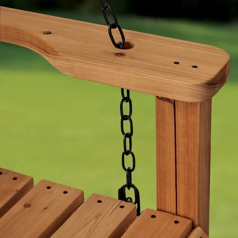Durable Cedar Farmhouse Outdoor Porch Swing with Chain, Water Resistant, Two Person Seating, 600 Lb Weight Capacity 3