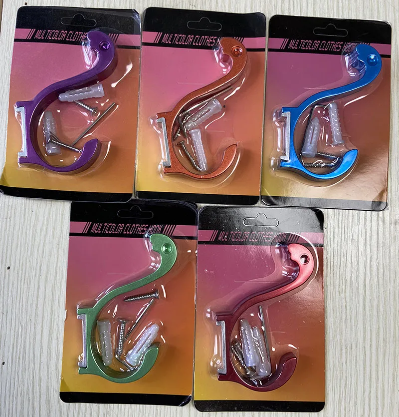 

5PCS Wall-mounted Clothes Hook 5 Colors Heavy Duty Clothes Hook Hat Hook with Screws Simple Aluminum Alloy Hook