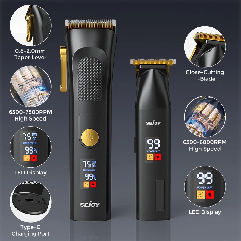 Sejoy Professional Electric hair clippers Kits Adjust Speeds Rechargeable Hair Trimmers for Men Cordless Hair Cut Machine 4