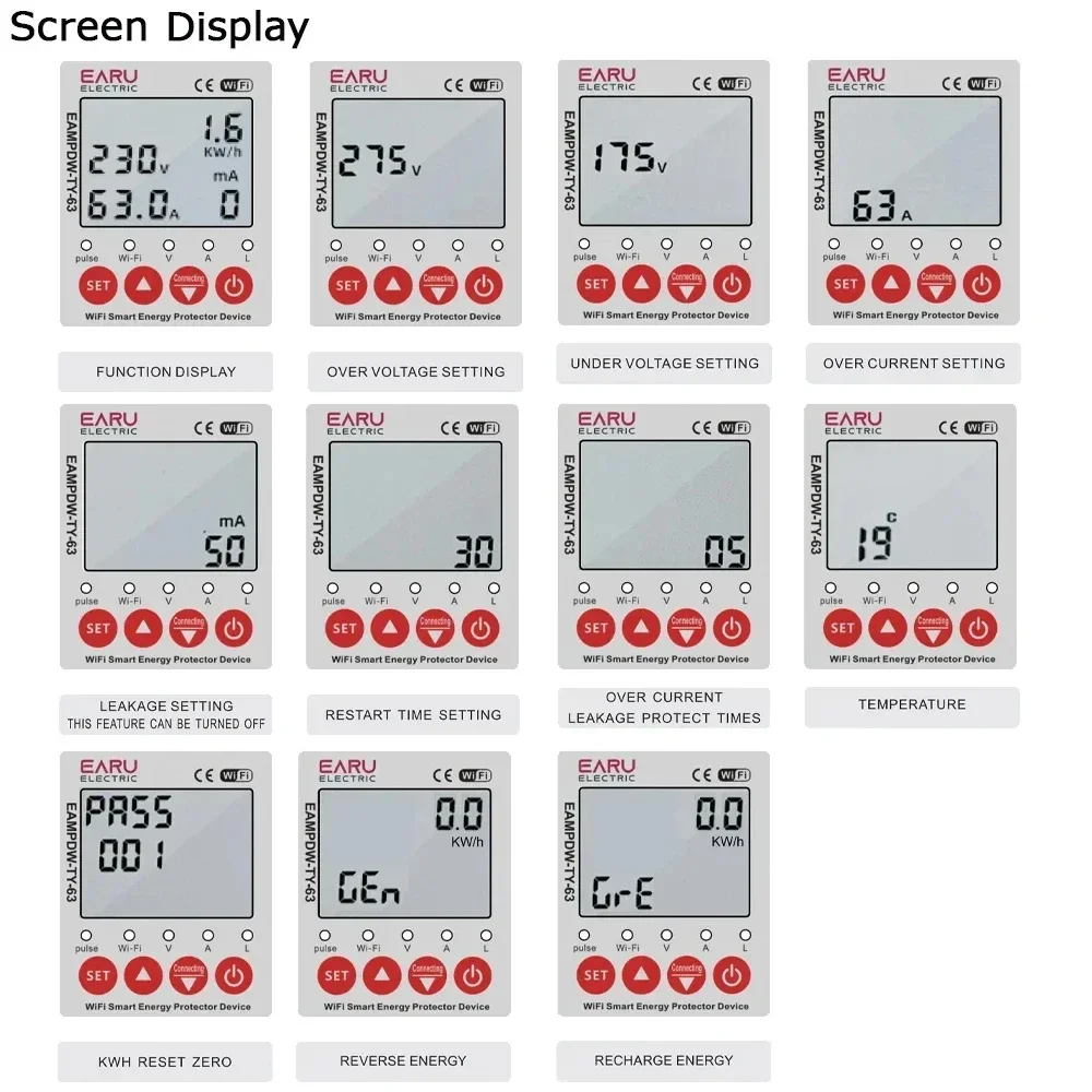 Description Picture 6 of item2P 63A TUYA APP WiFi Smart Circuit Earth Leakage Over Under Voltage Protector Relay Device Switch Breaker Energy Power kWh Meter