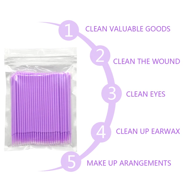 100PCS/Box Eyelash Cleaning Brush Lash Extension Micro Cotton Swab Individual Eyelashes Microbrush Beauty Clean Remover Tools