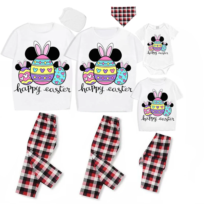 

Easter Family Matching Pajamas Exclusive Design Happy Easter Cartoon Mice Eggs White Pajamas Set