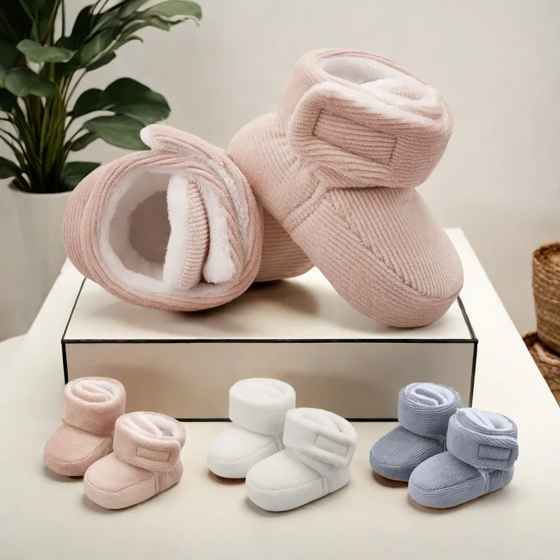 Winter baby cotton shoes thick plush snow boots comfortable soft casual 0-18 month old baby walking shoes