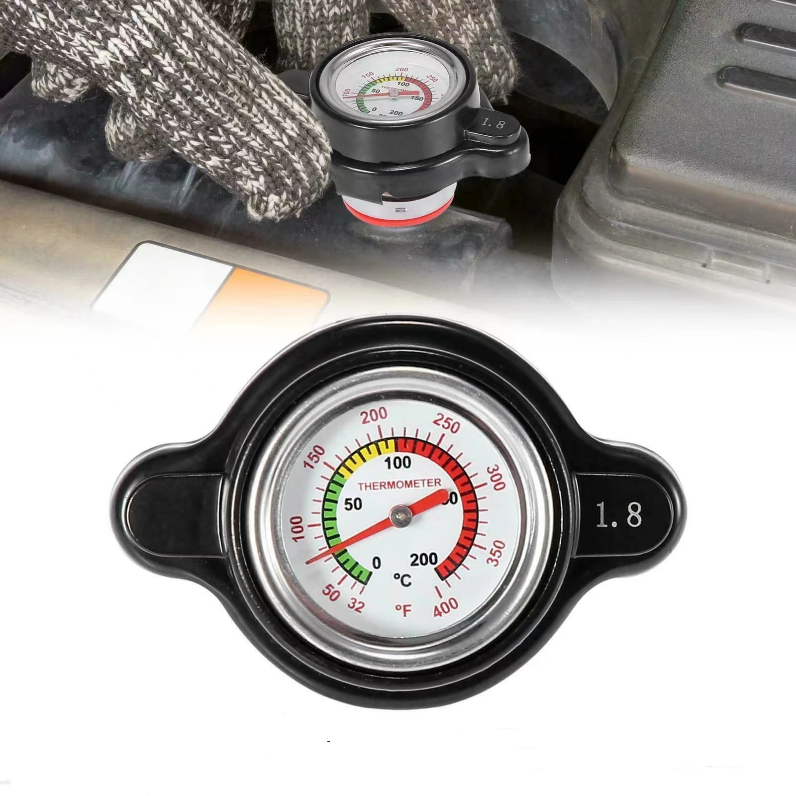 Radiator Cap 1.8 Bar High Pressure Radiator Cap 25.6Psi With Temperature Gauge For Honda Yamaha Kawasaki Suzuki Polaris Ranger Motorcycle ATV