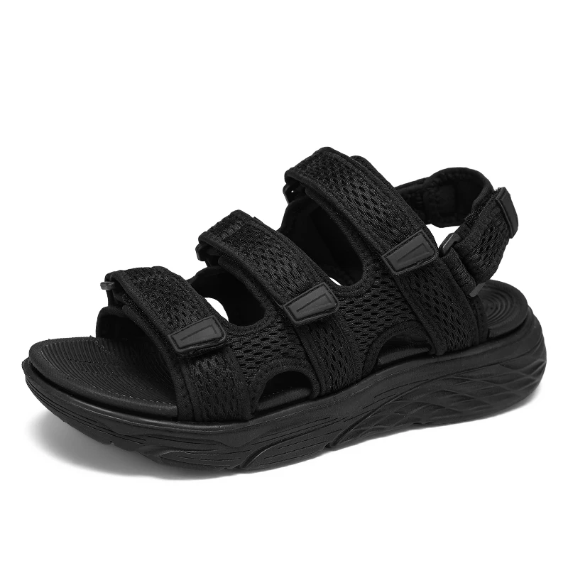 Summer Mens Adjustable Sandals Men Thick Sole Bottom Sandals Black Mesh Breathable Sandal Size 40-46