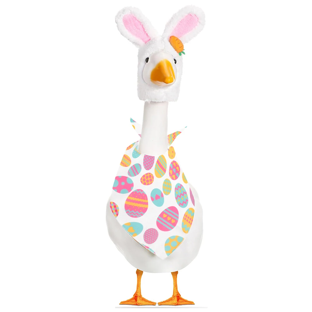 Easter Porch Goose Clothes Cute Bunny Ear Hat & Eggs Scarf Decorative Goose Statue Clothes Party Favors
