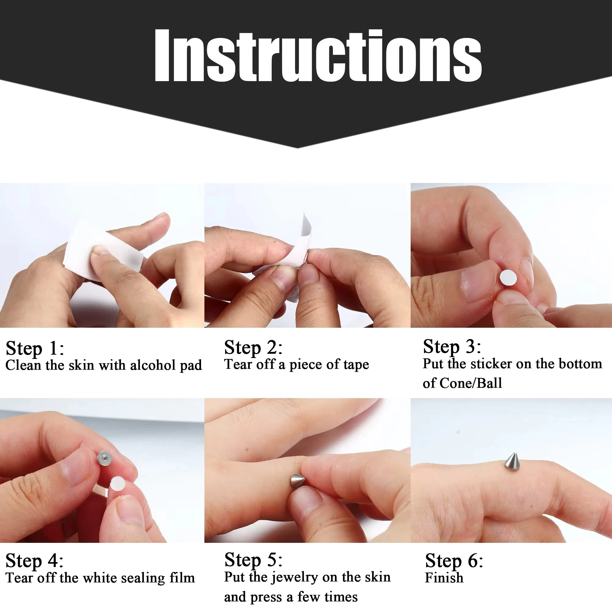 Fake Lip Ring, Nose Ring, Eyebrow Ring, Dimple Sticker Face, Ball/Cone