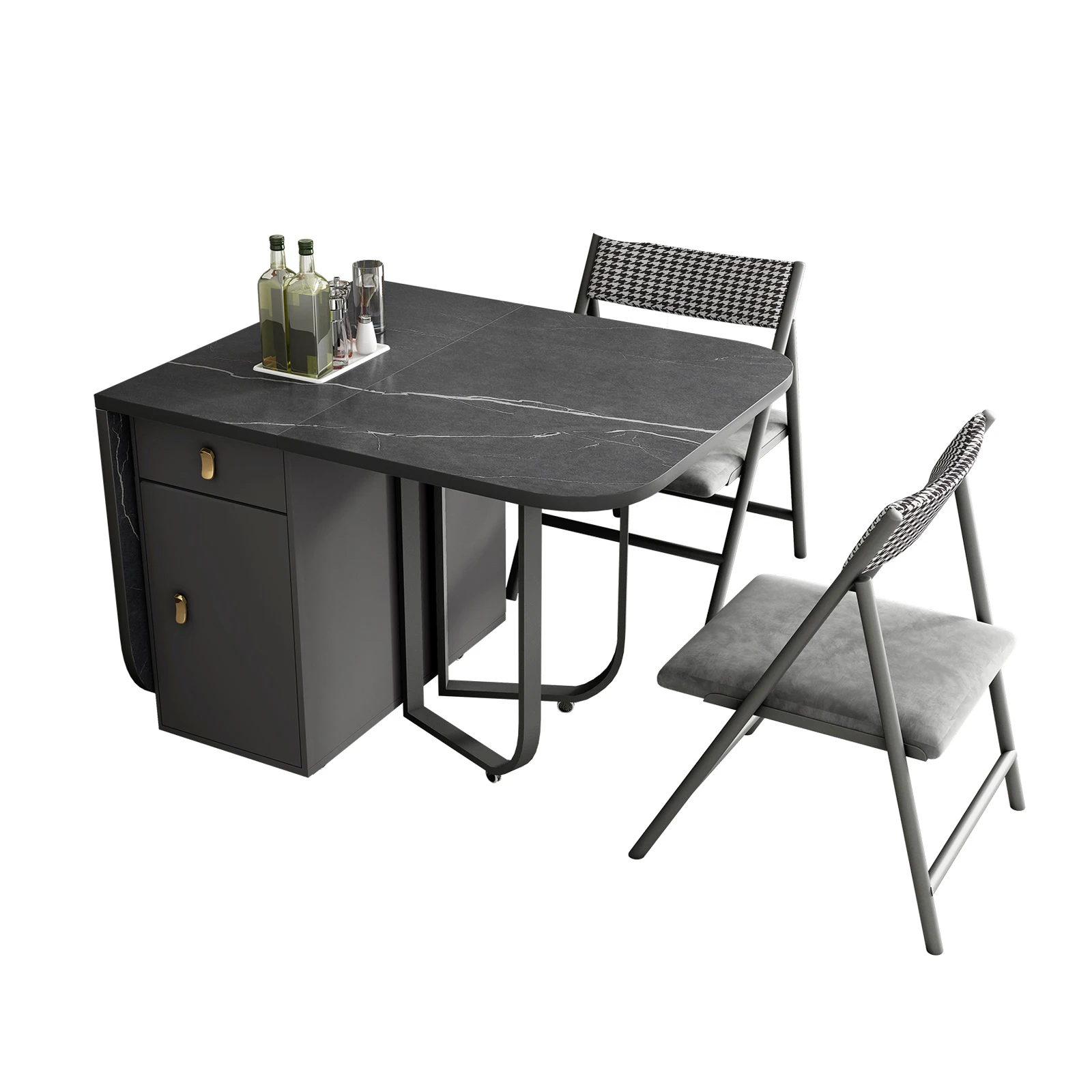 Dining Table Chair Combination Fashion Folding Dining Table Furniture Multifunctional Rectangle Movable Dining Table and Folding Chairs