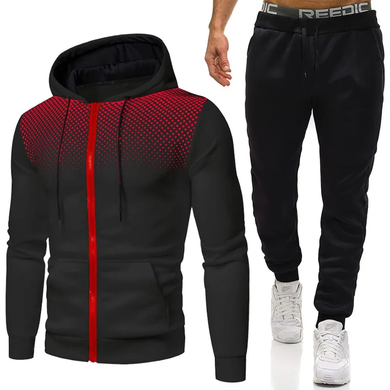 

Men's set Casual Autumn New Hoodies + Pants Tracksuit Sportswear Long Hooded with Zipper Sweatshirts Set harajuku Male Clothes