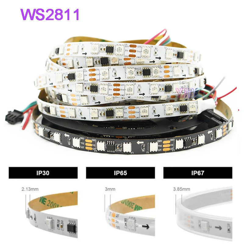

Полноцветная светодиодная лента WS2811, фотоадресуемая Светодиодная лента 30/48/60/72 светодиодов/м Smart 5050 RGB, пиксельное освещение, внешняя гибкая лента IC IP30/65/67