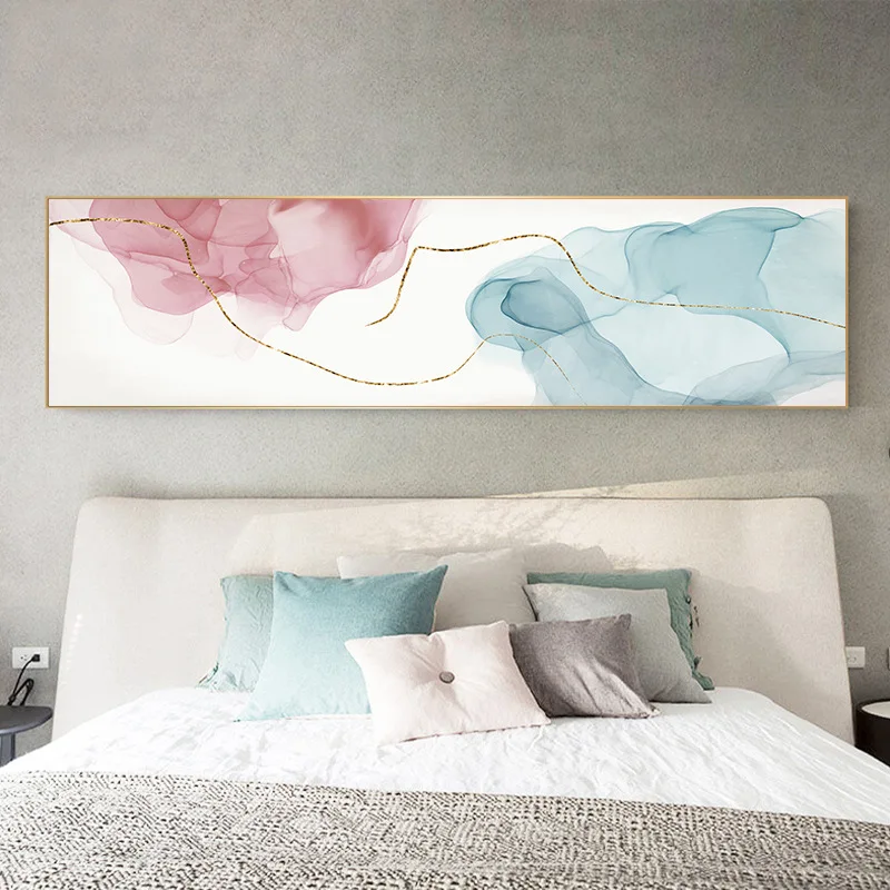 

Pink Blue Gold Line Color Block Abstract Canvas Painting with Frame Wall Art Nordic Poster and Prints Modern Home Decor Picture