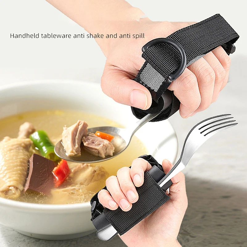 Aid Utensil Cuff Holder Strap Elastic Eating Assistance Anti Shake Cuff Spoons Forks Knife Fixing Band For Patients Elderly