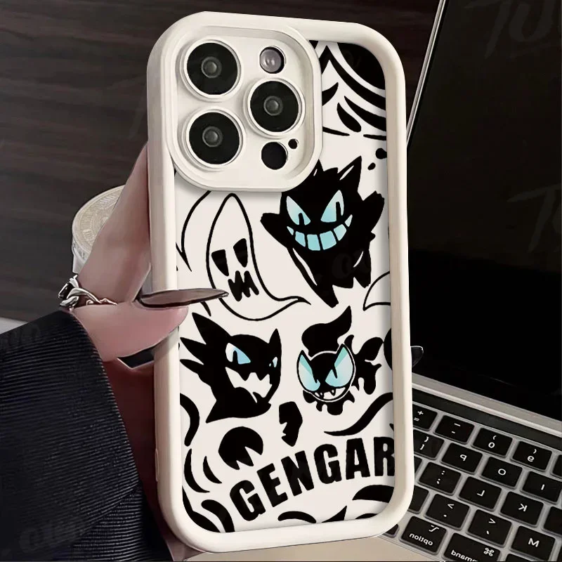Luxury Pokemon Gengar Phone Case For iPhone 15 14 13 12 11 Pro X XS XR Max 7 8 Plus SE 2020 Soft Liquid Silicone Back Cover