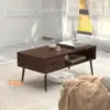 Coffee Table, Mid Century Modern Center Table for Living Room with Storage, Walnut Tea Table with Drawer, Open Storage Shelf 5