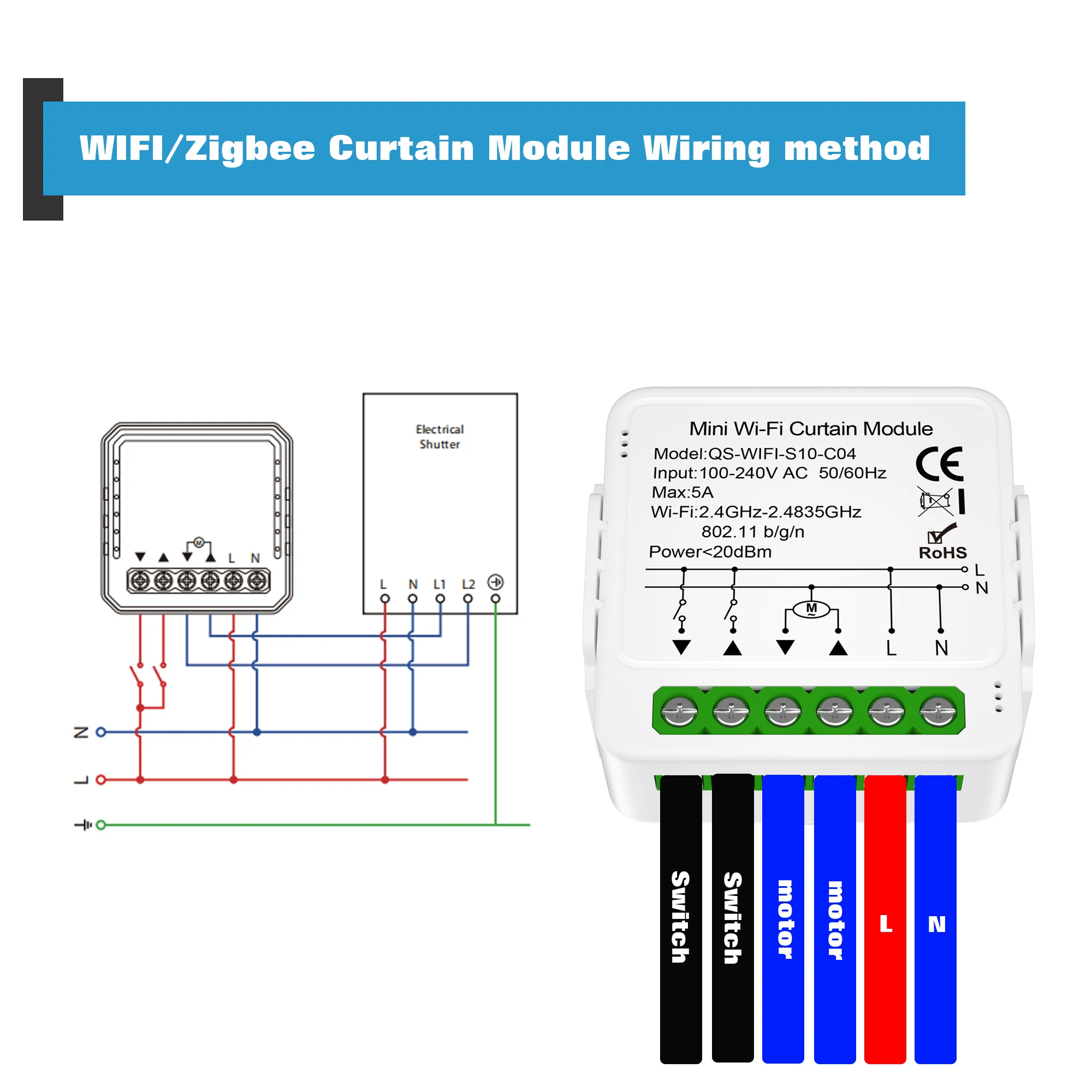 Tuya WiFi Zigbee Smart Curtain Switch Module for Roller Blinds thumbnail 6