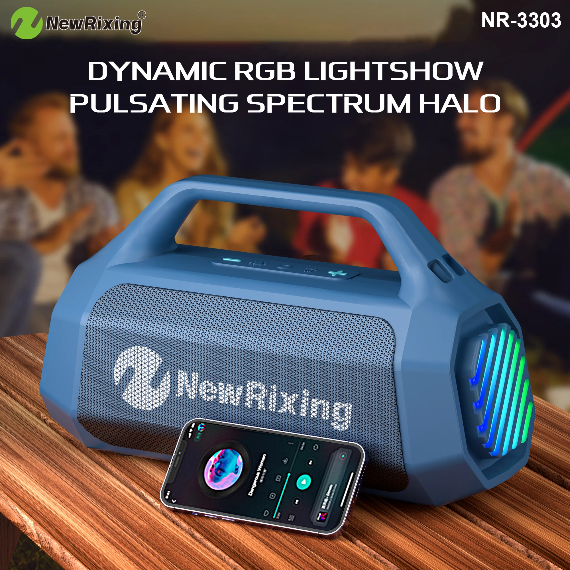 RGB 다채로운 야외 휴대용 무선 스피커 블루투스 V5.3 서라운드 사운드 딥 베이스 야외 라운드 스피커 2000mAh 내장 마이크