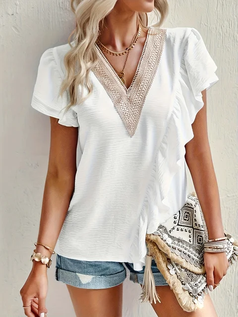 White Women's plus size shirt summer chic elegant shirt casual women's fashionable shirt White 1