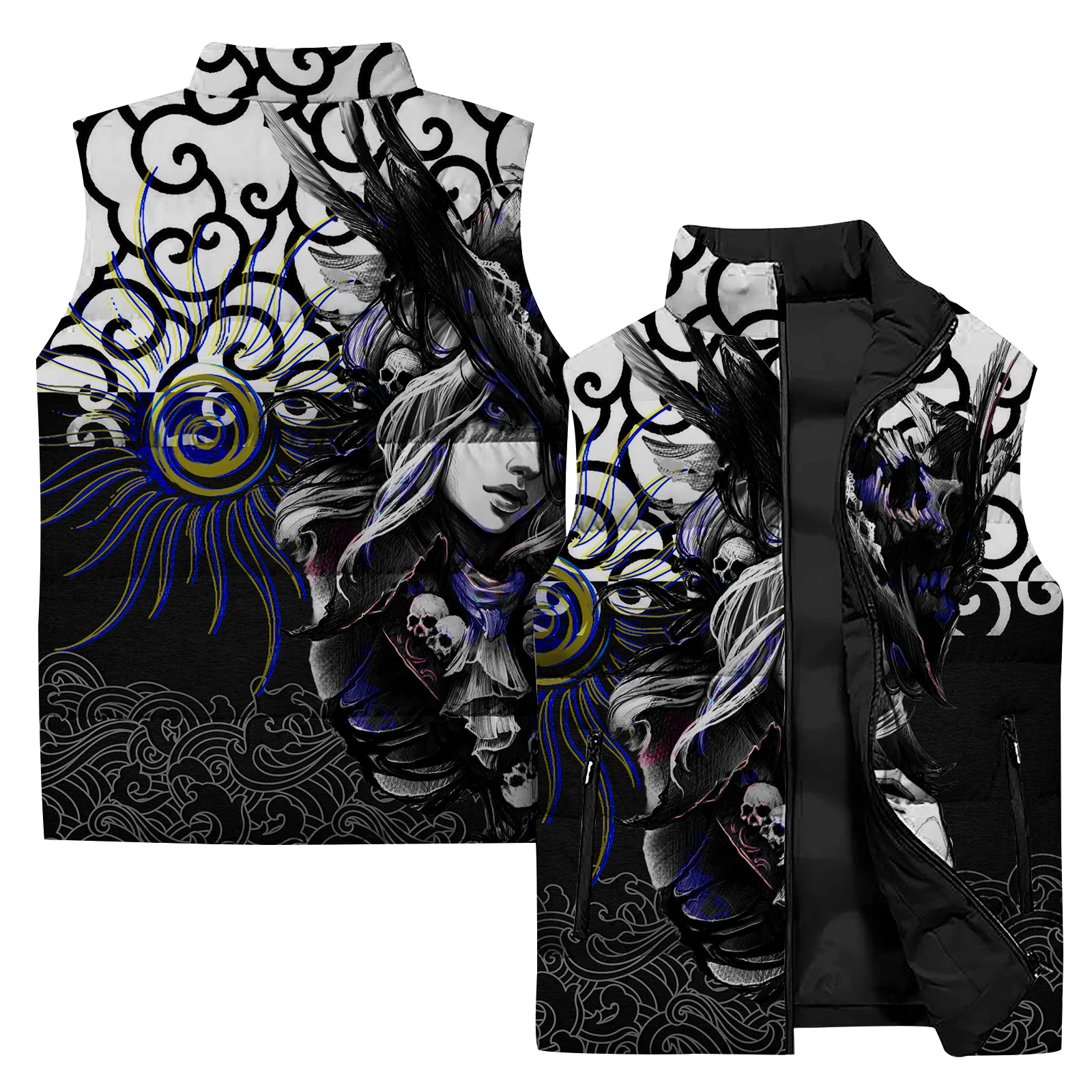 thumbnail image 4 of Chaqueta sin mangas de invierno para hombre, chaqueta con estampado retro 3D, chaleco para deportes al aire libre, chaqueta informal de moda para hombre, cortavientos, 4 of 5