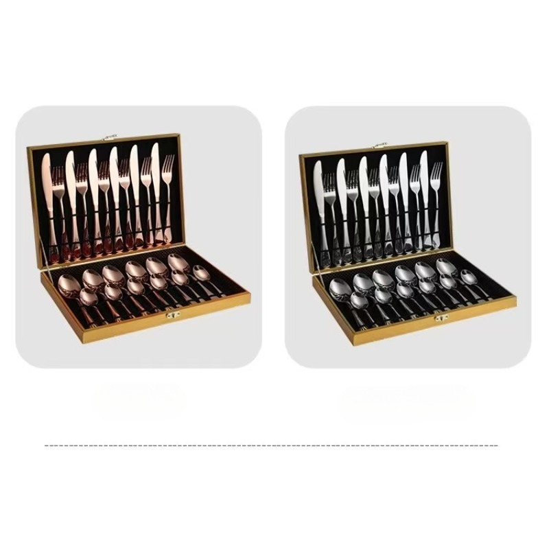 Mikasa,Satin Court Knives 6 Servings,24 Piece Set, Stainless Steel Western Cutlery,Gift Box Set & Cutlery solid color gold black