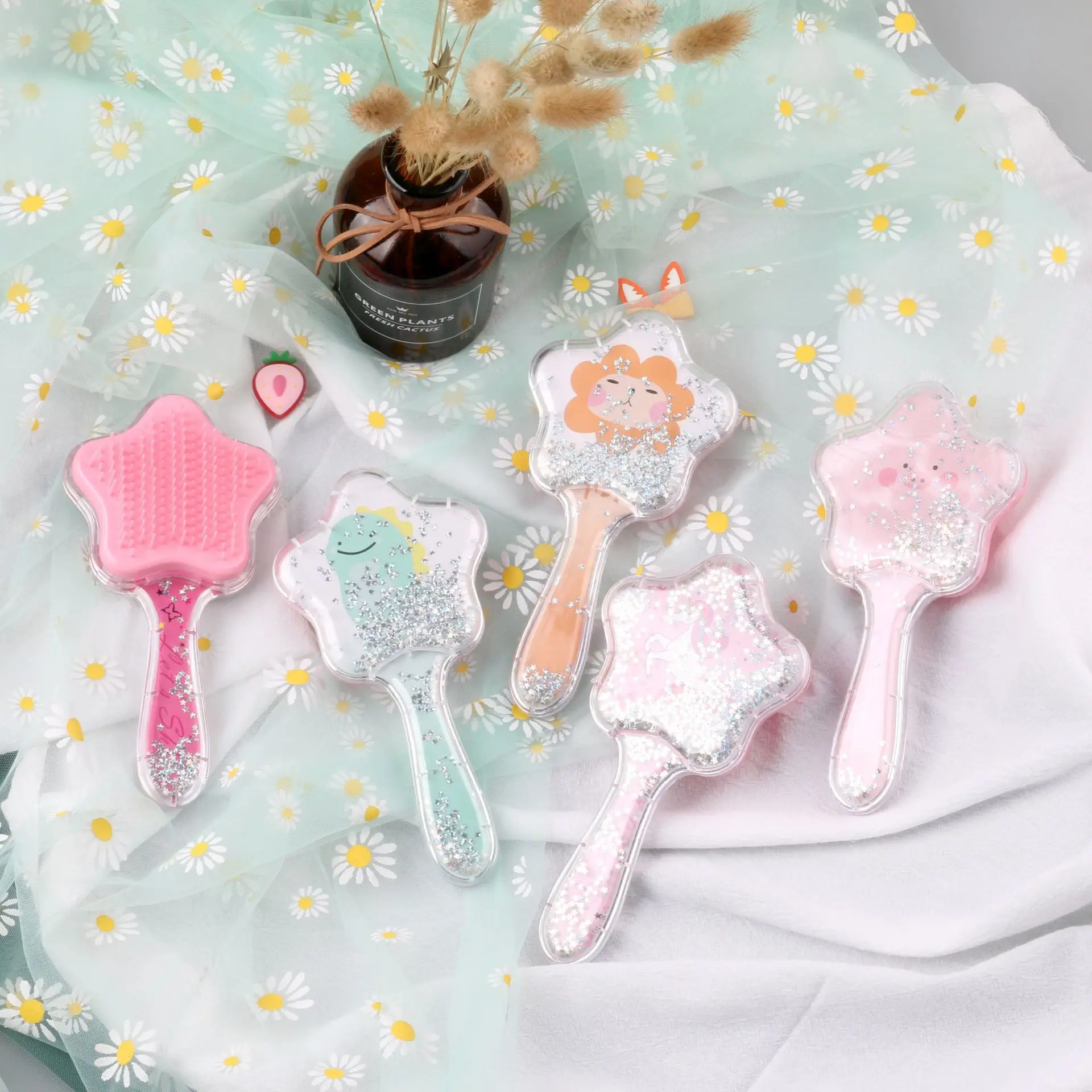 Sequins Comb Massage Children Quicksand Cushion Massage Comb Cute Girl Comb Carry Long Hair Anti-knot Comb Hair Brush 2