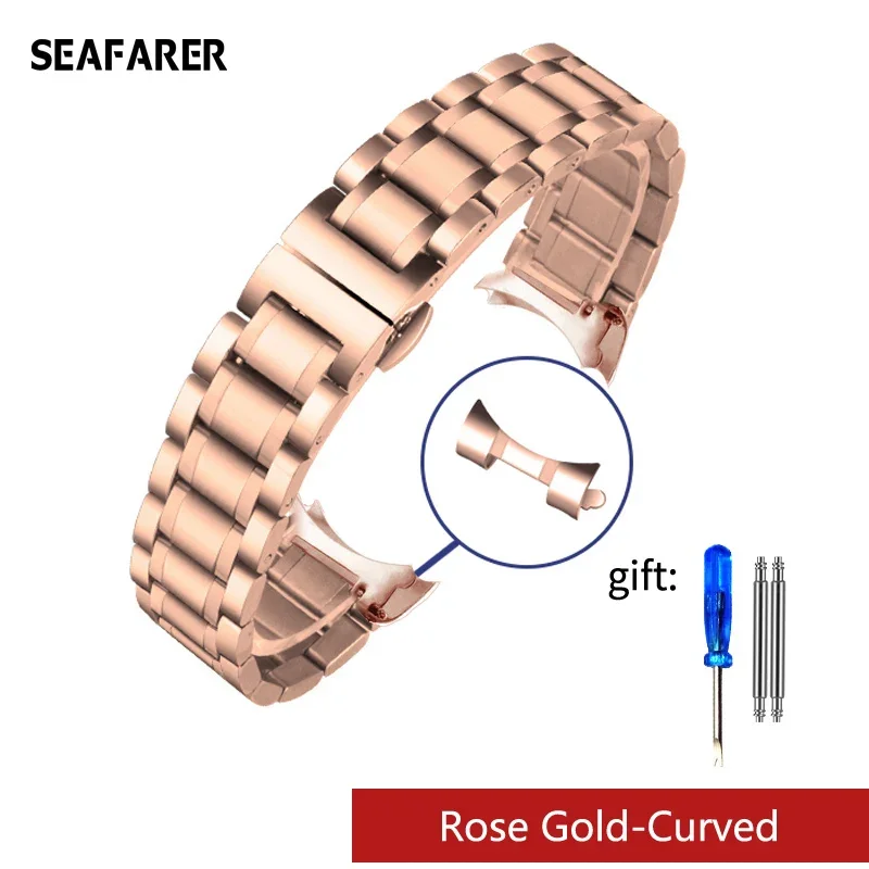 Elegant Curved End Stainless Steel Watchband - Versatile Strap