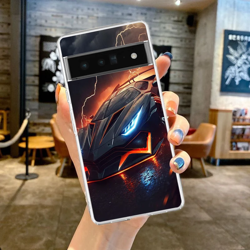 Sleek Shockproof Silicone Car-Themed Phone Case with Transparent Design