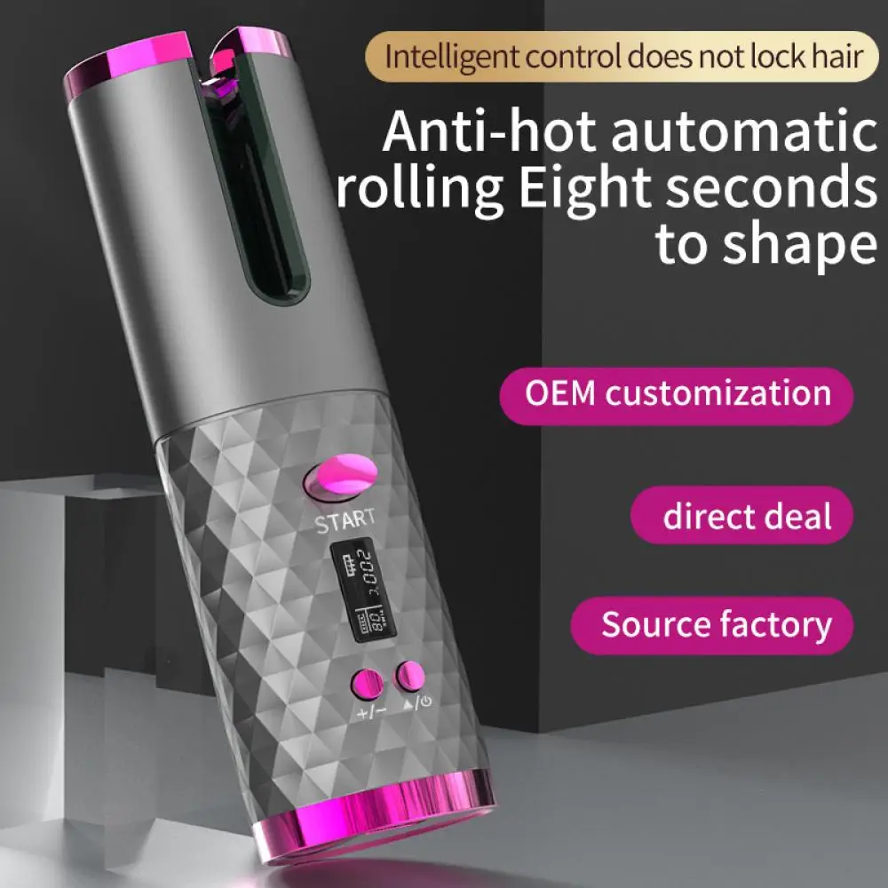 Hair Curler Automatic Wireless Cordless Rotating USB Rechargeable Display Temperature Adjustable Timing
