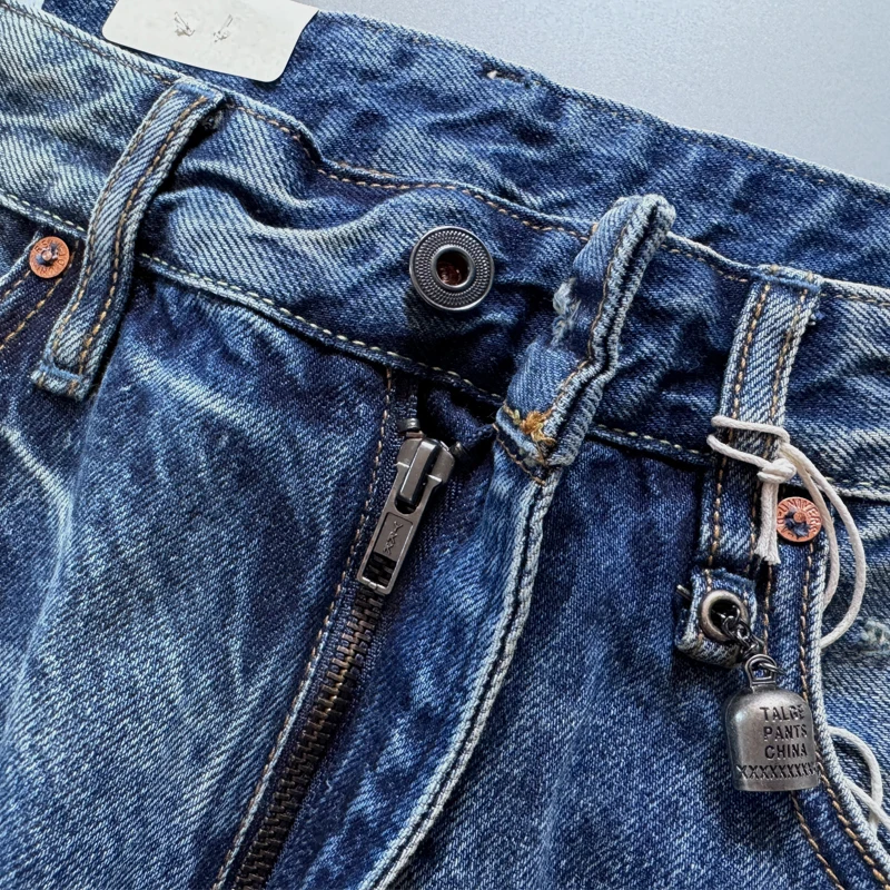 14oz High Quality Ripped Hole Washed Denim Jeans for Men Spring Autumn Winter Thick Tapered Straight Pants Handsome Cityboys 502