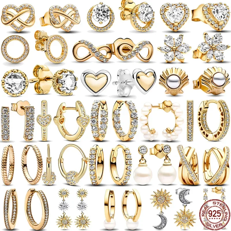 

New 925 Sterling Silver Classic Gold Color Series Earrings Light Luxury Exquisite Charm Jewelry Holiday Commemorative Gifts