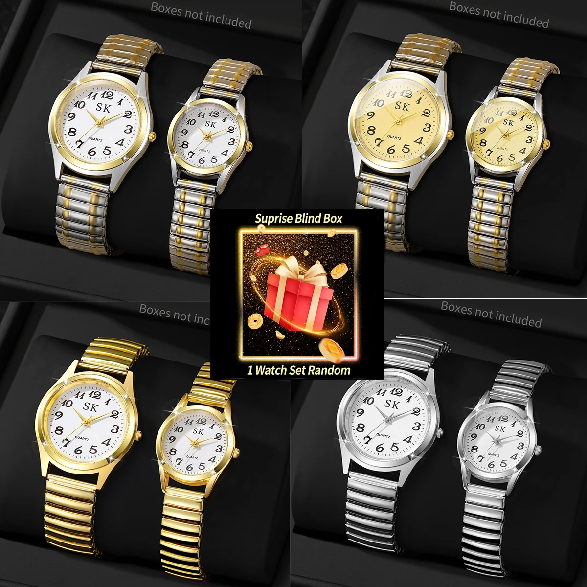 Surprise Mystery Watch Blind Box-2PCS/Set Fashion Couple Watches Elastic Strap…