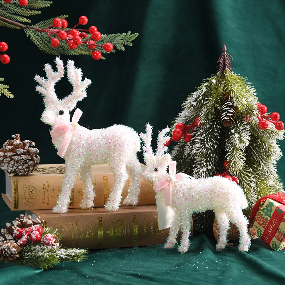 Glitter Christmas Deer Ornaments Christmas Holiday Decoration Window Display Scene Atmosphere Matching Elk Reindeer Sculpture