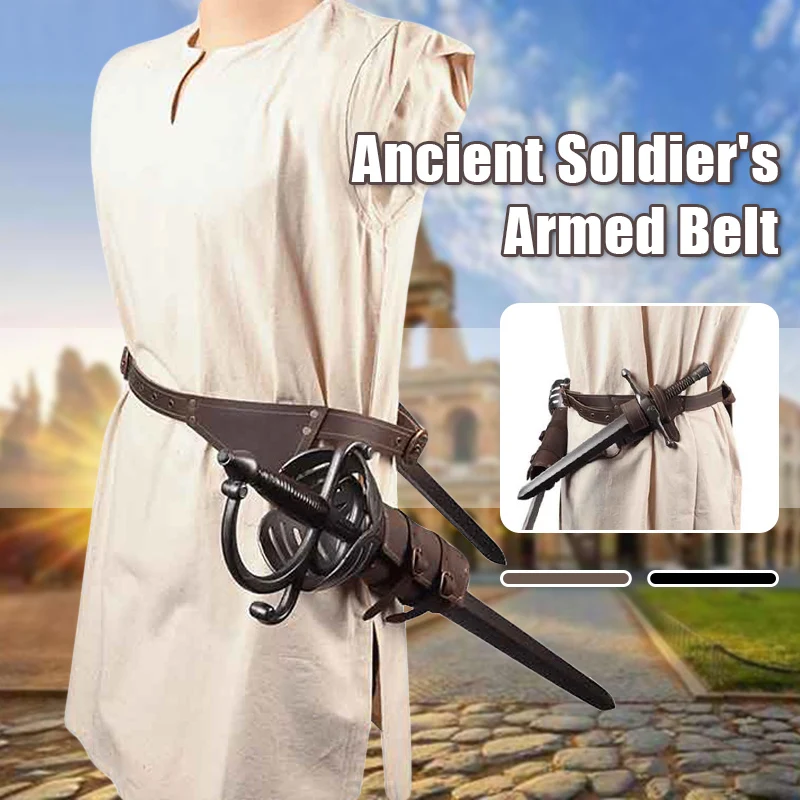 Men Medieval Viking Knight Sword Belt Waist Sheath Pu Leather Scabbard Larp Rapier Dagger Holder Samurai Warrior Cosplay Props