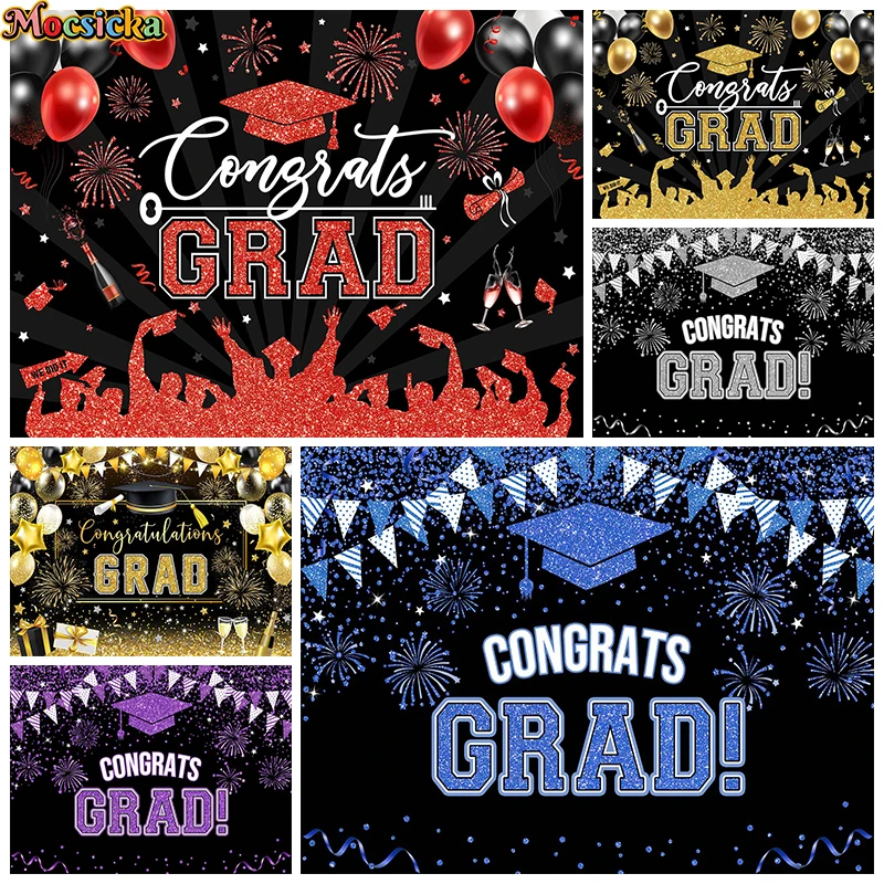 

Celebrate 2024 Graduation Backdrop Student Red Black Gold Bachelor Cap Gard Background Photography Decor Photo Studio Backdrops