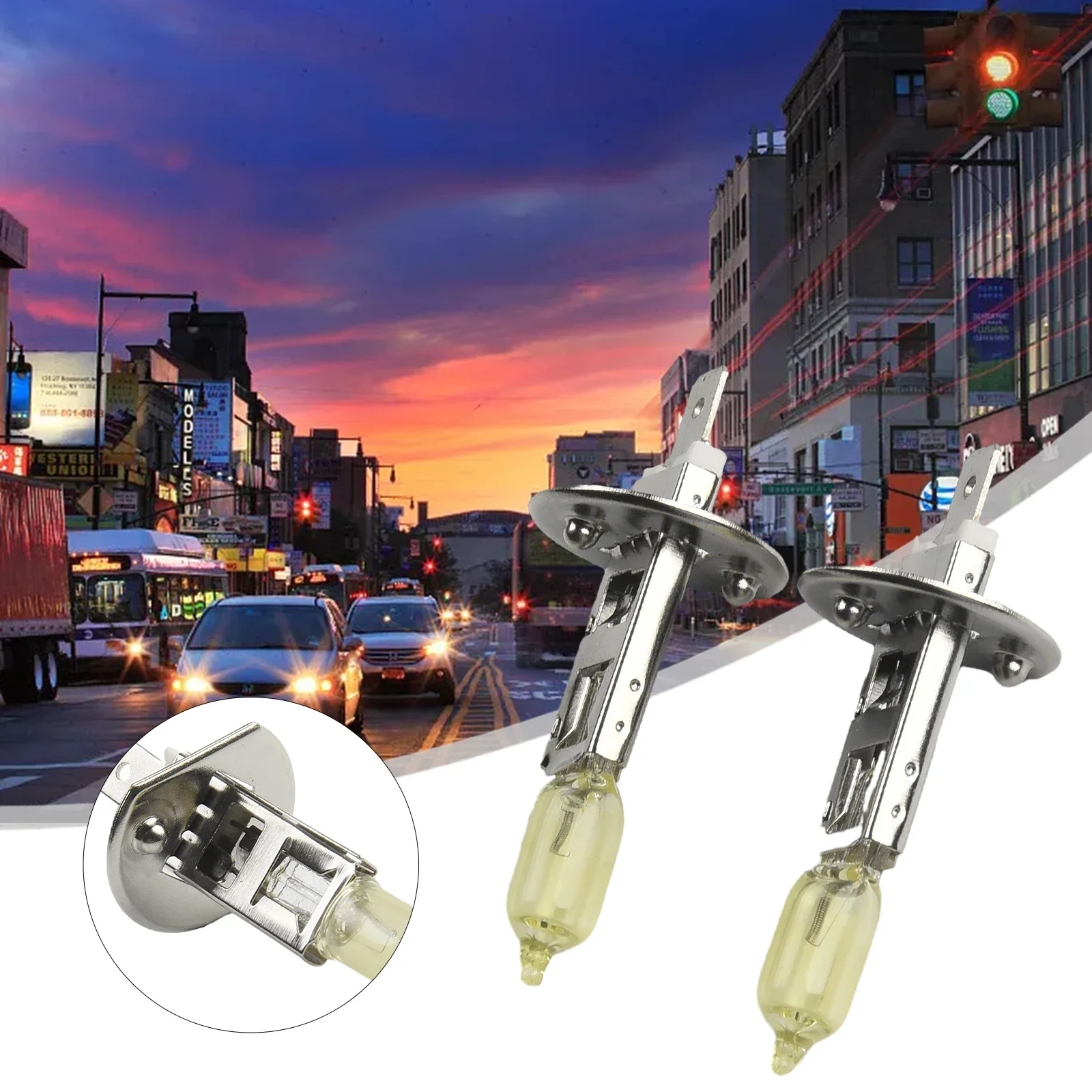 

2pcs Universal Car Golden Yellow 2000LM 3000K H1 Halogen Bulb High Beam Headlight Daytime Running Light Headlights