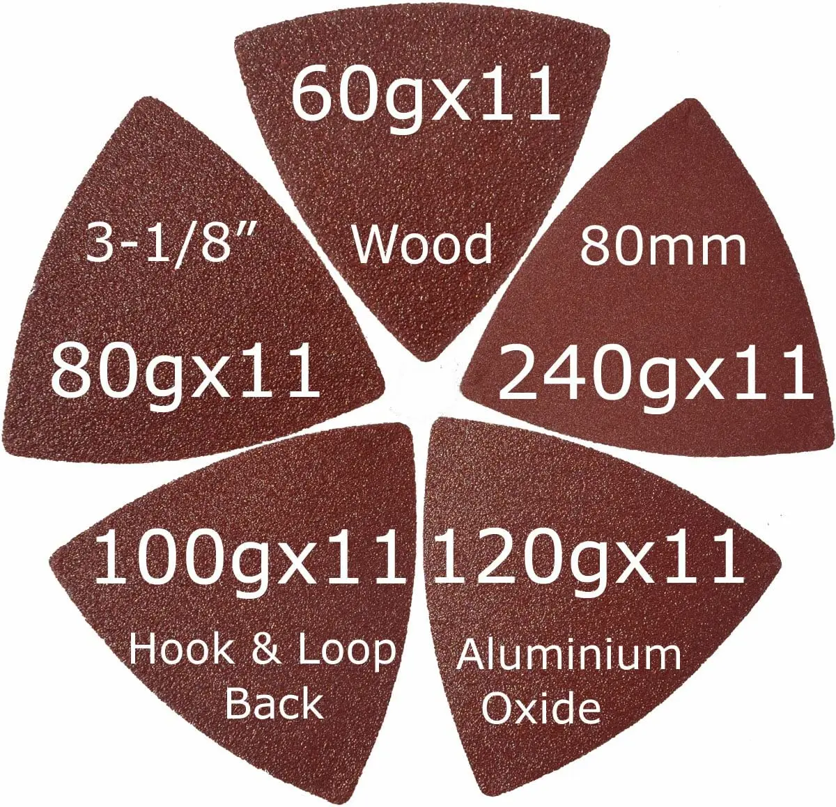 52 Pezzi Carta Vetrata Triangolare 80mm - Grani 60/80/120/180/240, Per Utensile Oscillante, Levigatura Legno E Gesso