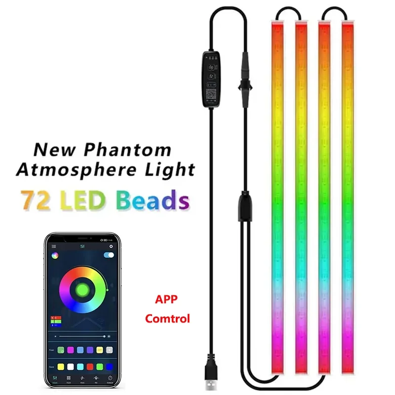 네온 자동차 LED 인테리어 조명 키트, 앰비언트 풋 스트립, 백라이트, 원격 앱 음악 제어, 자동 RGB 장식 램프, 액세서리