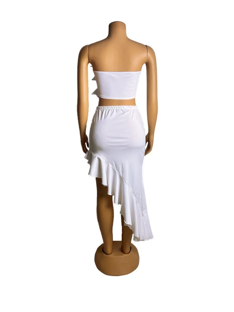 Wmstar Set Women Wholesale High Slit Strapless Ruffled Lace Two Piece Party Summer Outfit Fancy Club Matching Matching Sets 2025