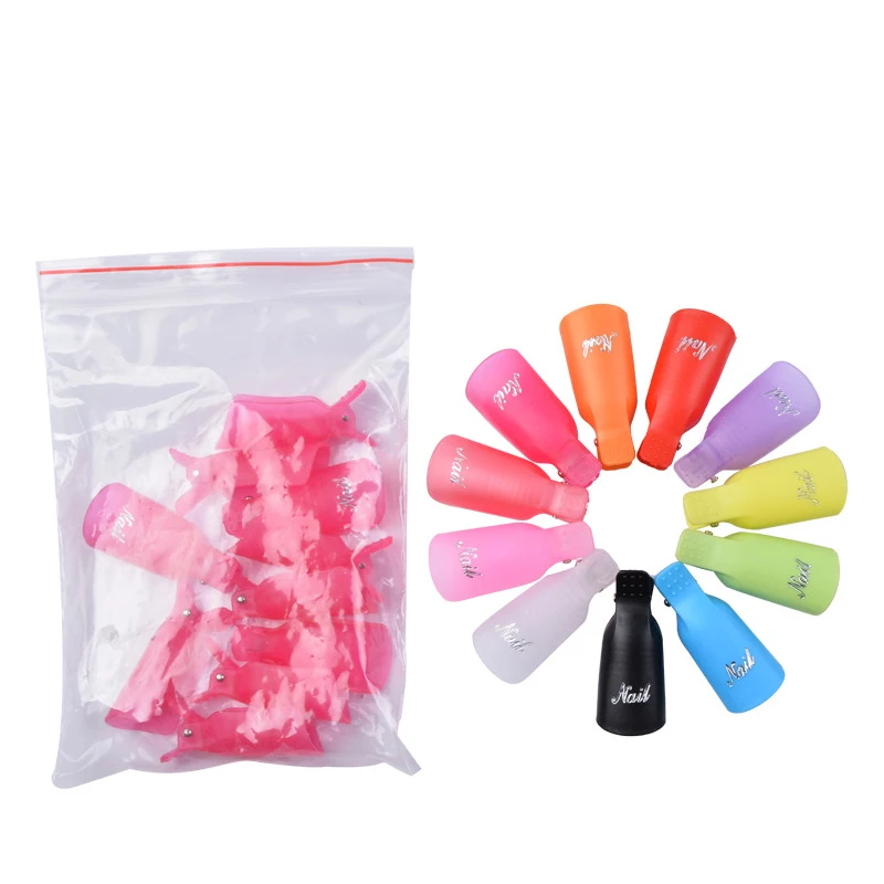10 Pcs/Bag Colorful Acrylic Nail Art Soak Off Cap Clips Nails Cleaning Manicure UV Gel Polish Soak off Wrap Tools Finger nail polish remover nail gel remover nail debonder nail polish remover wipes nail polish remover wraps