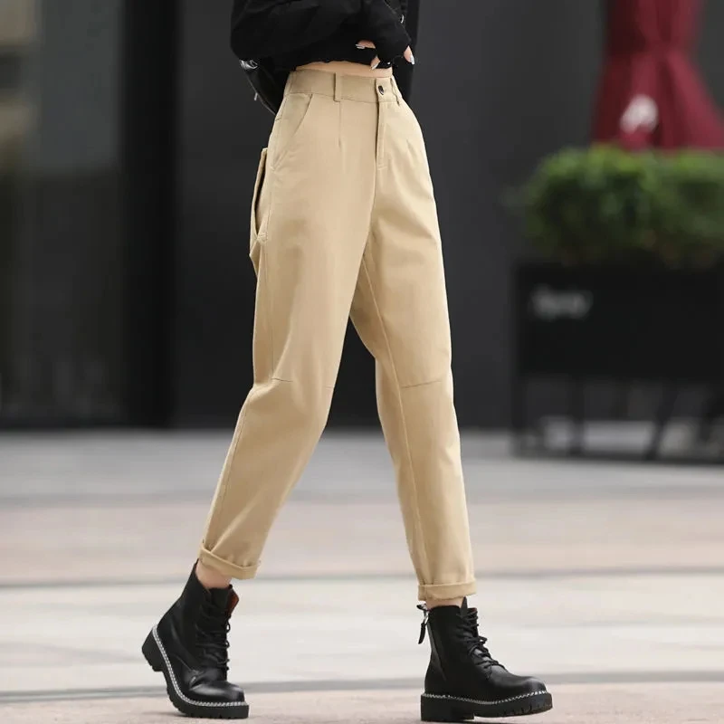 

Khaki Harem Pants Women High Waist Spring Autumn 2022 Fashion Women New Trousers Straight Loose Nine-point Pants Pantalon Lq170