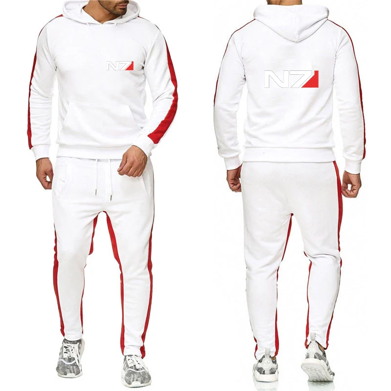 New Men N7 Mass Effect Logo Tracksuit Hoodies Casual Solid Color Thick Pullover Long Pant 2-piece Set Autumn Jogger Sports Suit 3