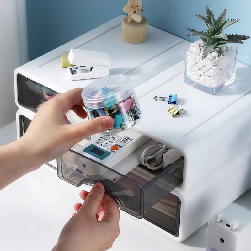 Desktop Storage Letter Plastic Gray Box Small Items Storage Document Tray Home Office Drawer For Pen Note Girls Makeup Organizer
