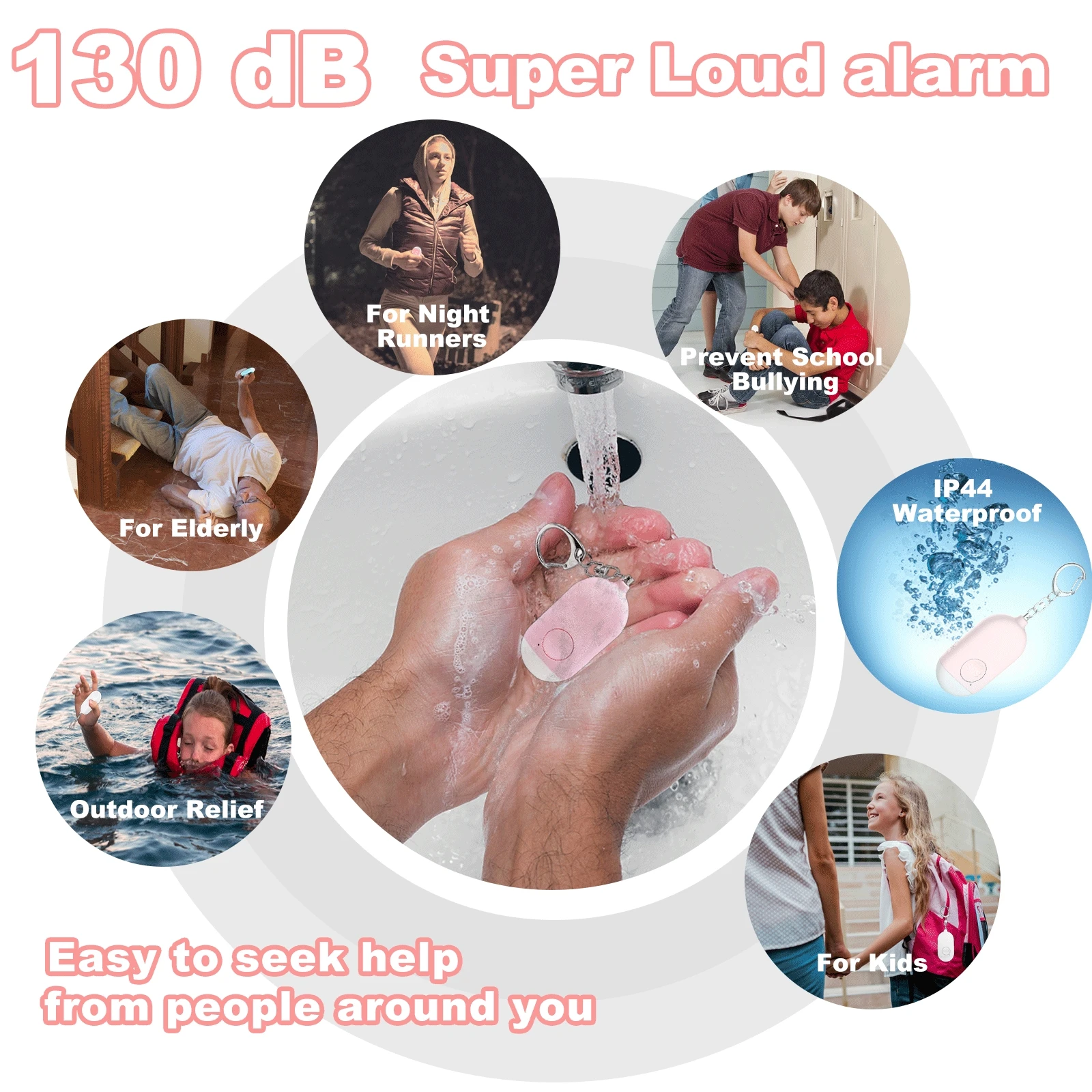 1개 초강력 130DB 개인 안전 경보 키체인 - 밝은 LED 라이트, 여성, 남성, 학생, 노인을 위한 비상 대응 장치