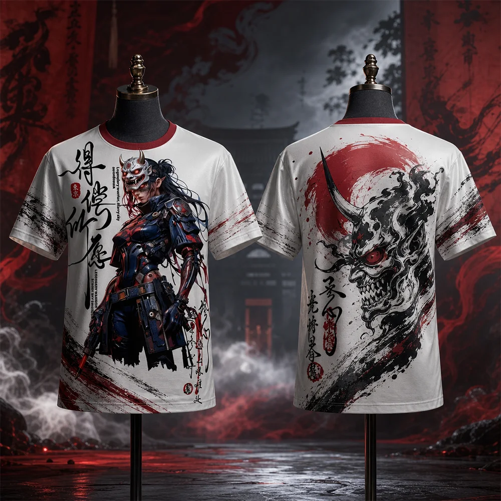 Unisex Schnelltrocknend Atmungsaktiv 3D-Druck Japanischer Anime Manga Weibliche Kriegerin T-Shirt Lässiges Outdoor-Sport-Oberteil für Eltern-Kind