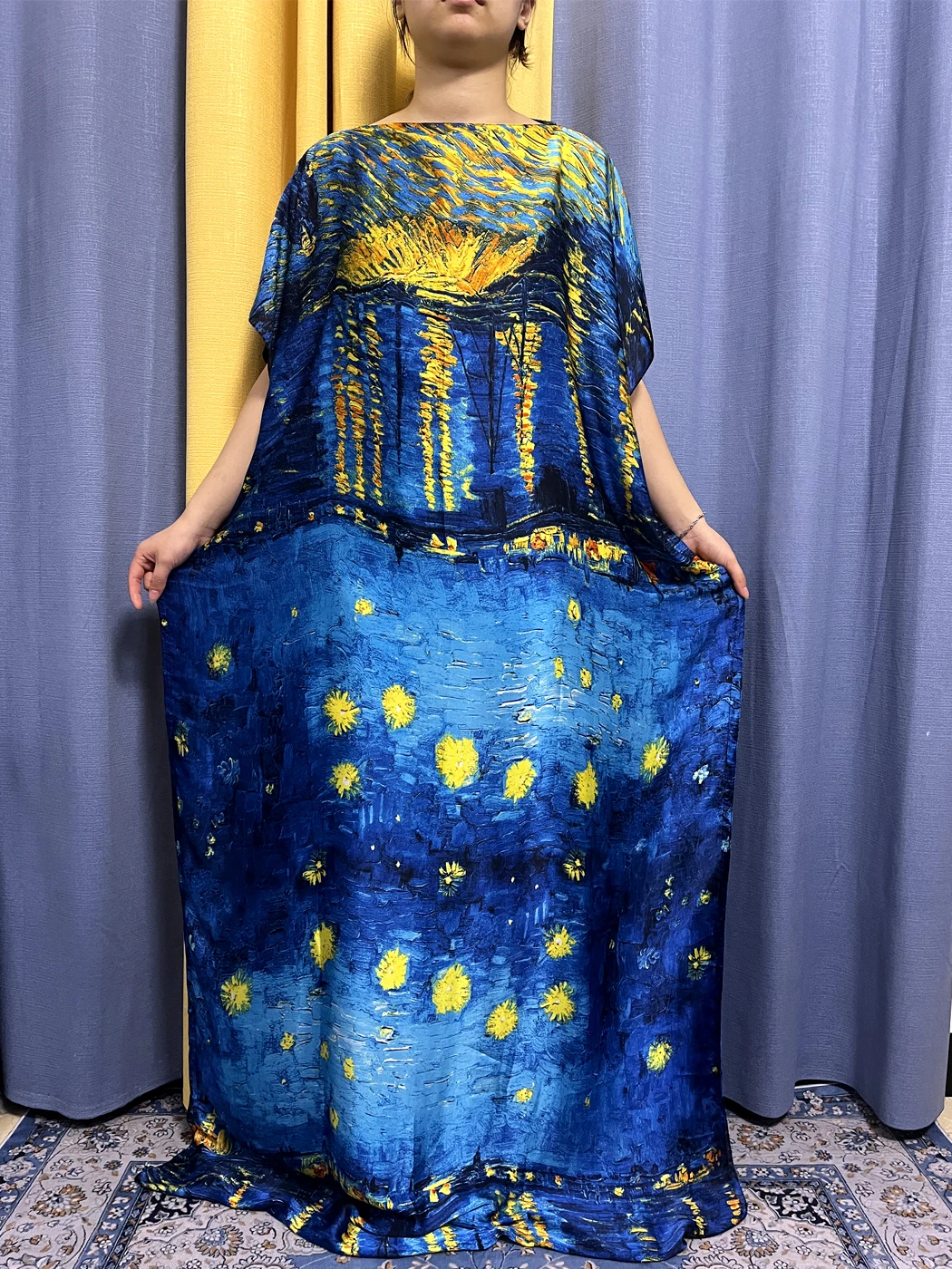 Muslim Abayas For Women 2023 Silk fabric Oil Printing Pattern Summer Soft Loose Femme Robe African Nigeria Dress With Headscarf