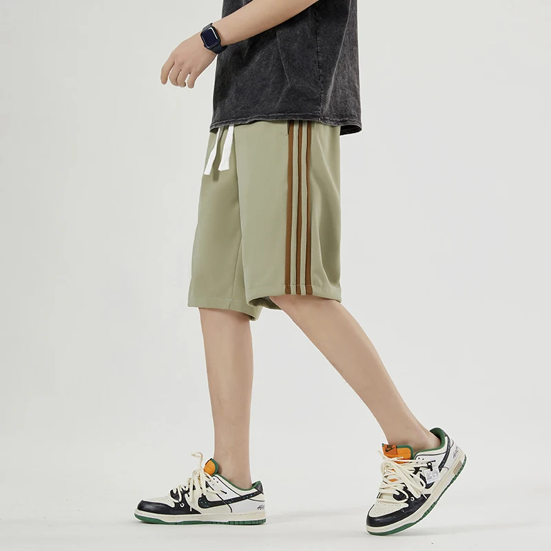 Men Clothing 2024 Summer Trendy Side Stripe Sports Straight Short Pants Youth Casual Streetwear Loose Basketball Beach Shorts